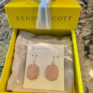 Kendra Scott Rose Quartz Blush Pink Pave Drop Earrings